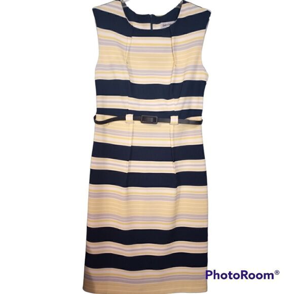 Shelby + Palmer sleeveless striped midi dress with belt - Picture 1 of 13